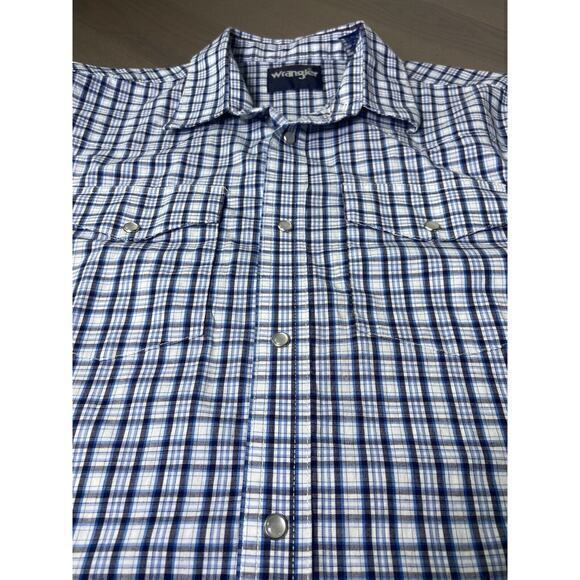 Wrangler Mens 2XL Blue Plaid Long Sleeve Pearl Snap Button Up Western Shirt‎ - Picture 10 of 13